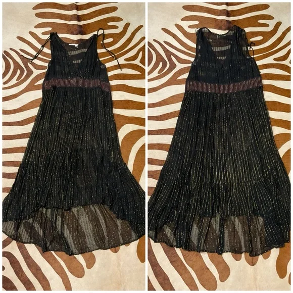 Anthropologie Floreat Annency Semi Sheer Metallic Striped Midi Dress - Picture 3 of 9